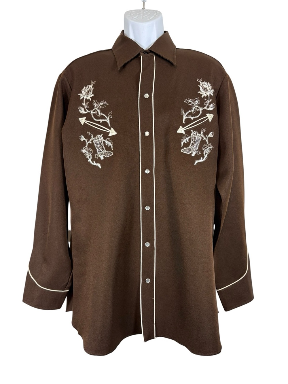 Vintage H Bar C California Ranchwear Brown Embroidered Western Pearl Snap Shirt